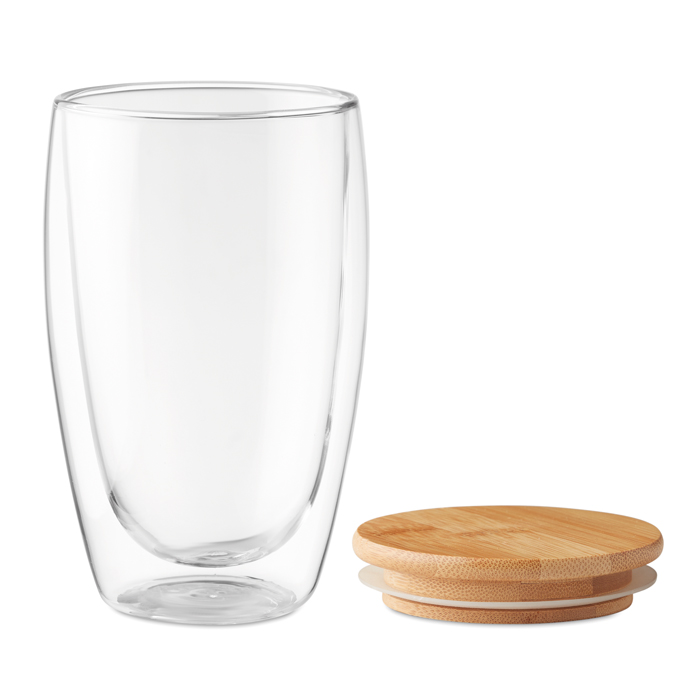 MO9721  Vaso Ecológico de Vidrio con Tapa de Bambú 450 ml