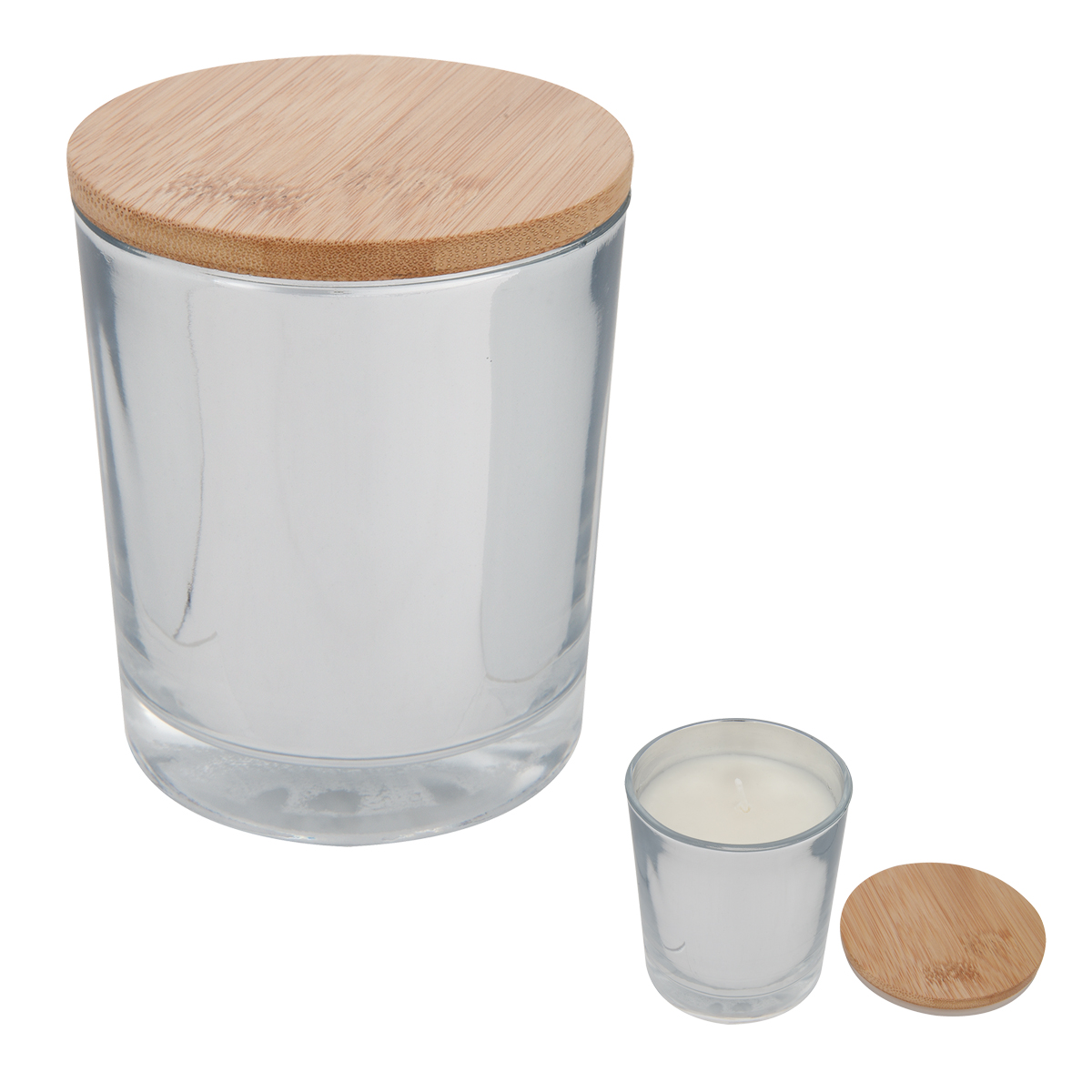 Vaso con tapa de bambú y pajita de cristal transparente (A/H/D) 8x13x8cm,  470ml