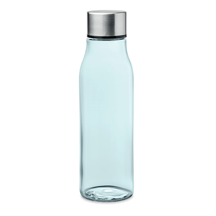 Botella de agua de vidrio de 500 ml con tapa de bambú y pajita