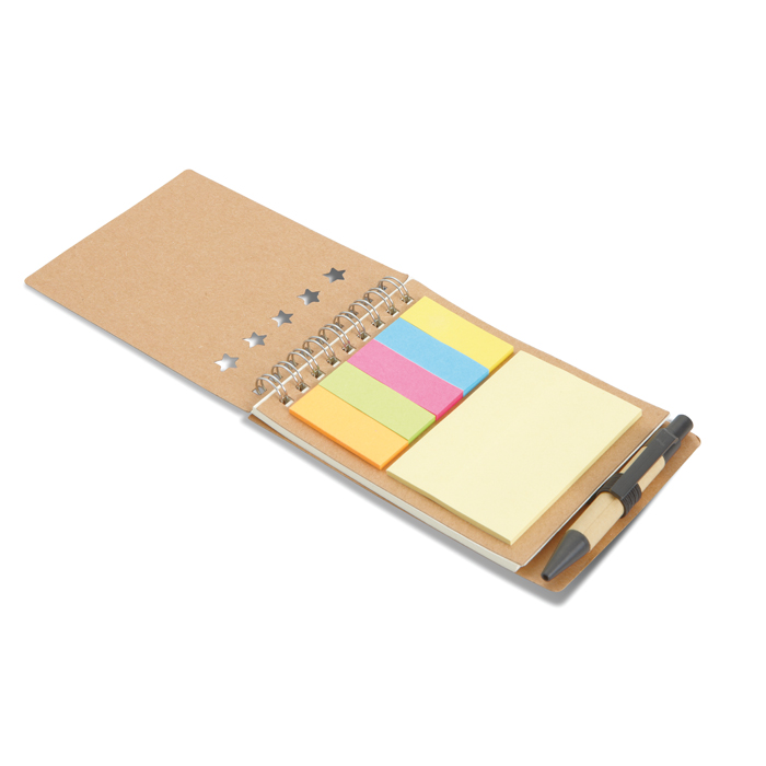 MO8107 - Libreta de Material Reciclado con Bloc de Notas, Bolígrafo, Notas y Banderas Adhesivas 5 en 1