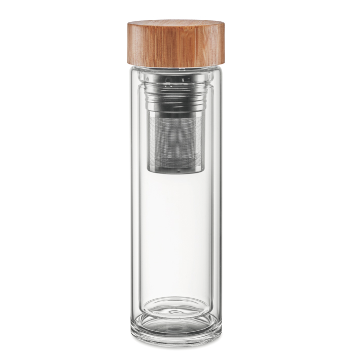 MO9420 - Botella Térmica Batumi de Vidrio con Tapa de Bambú e Infusor 420 ml