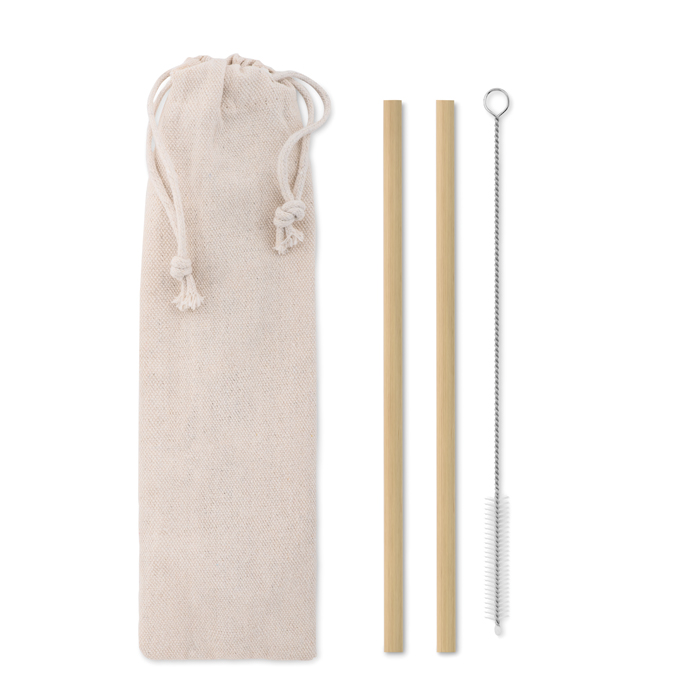 MO9630 - Set de Popotes de Bambú con Cepillo de Limpieza de Acero Inoxidable y Nylon, con Bolsa de Algodón 3 en 1