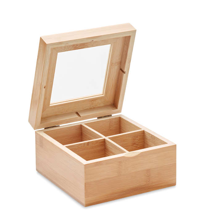 MO9950 - Caja de Bambú y Tapa de Cristal para Bolsitas de Té